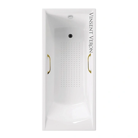 Ванна чугунная Vinsent Veron Devon 180x75x45 VDV1807545H/VH0012GD-AS с золотыми ручками и антискользящим покрытием