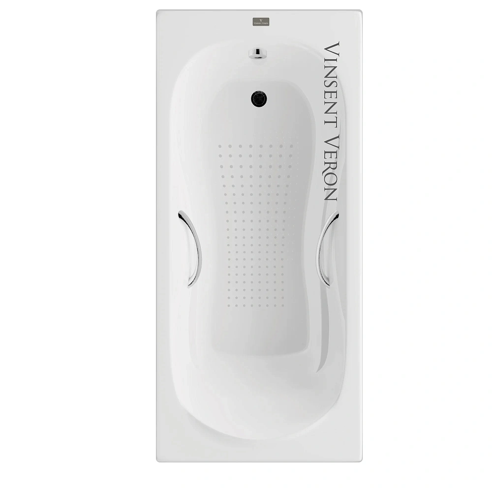 Ванна чугунная Vinsent Veron Haiti 170x80x42 VHT1708042H/VH008CH-AS с хромированными ручками и антискользящим покрытием — Изображение 1