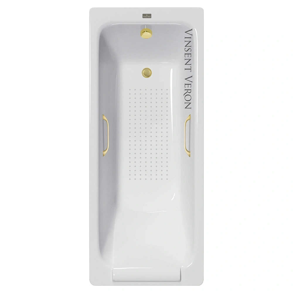 Ванна чугунная Vinsent Veron Italon 170x70x45 VIT1707045H/VH0012MGD-AS с ручками матовое золото и антискользящим покрытием — Изображение 1