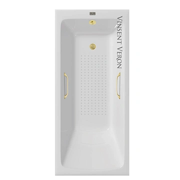 Ванна чугунная Vinsent Veron Kingston 180x80x50 VKN1808050H/VH0012MGD-AS с ручками матовое золото и антискользящим покрытием