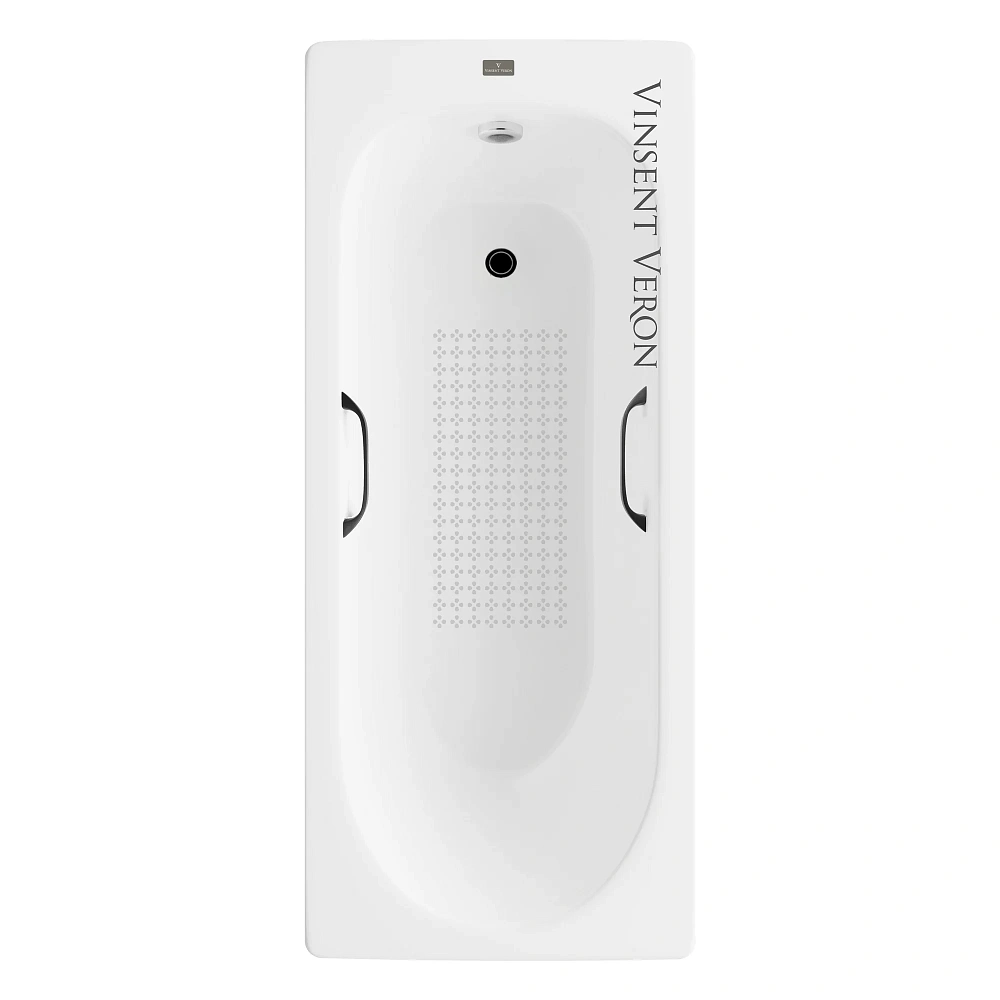 Ванна чугунная Vinsent Veron Soissons 170x70x42 VCN1707042H/VH0012BL-AS с черными матовыми ручками и антискользящим покрытием — Изображение 1