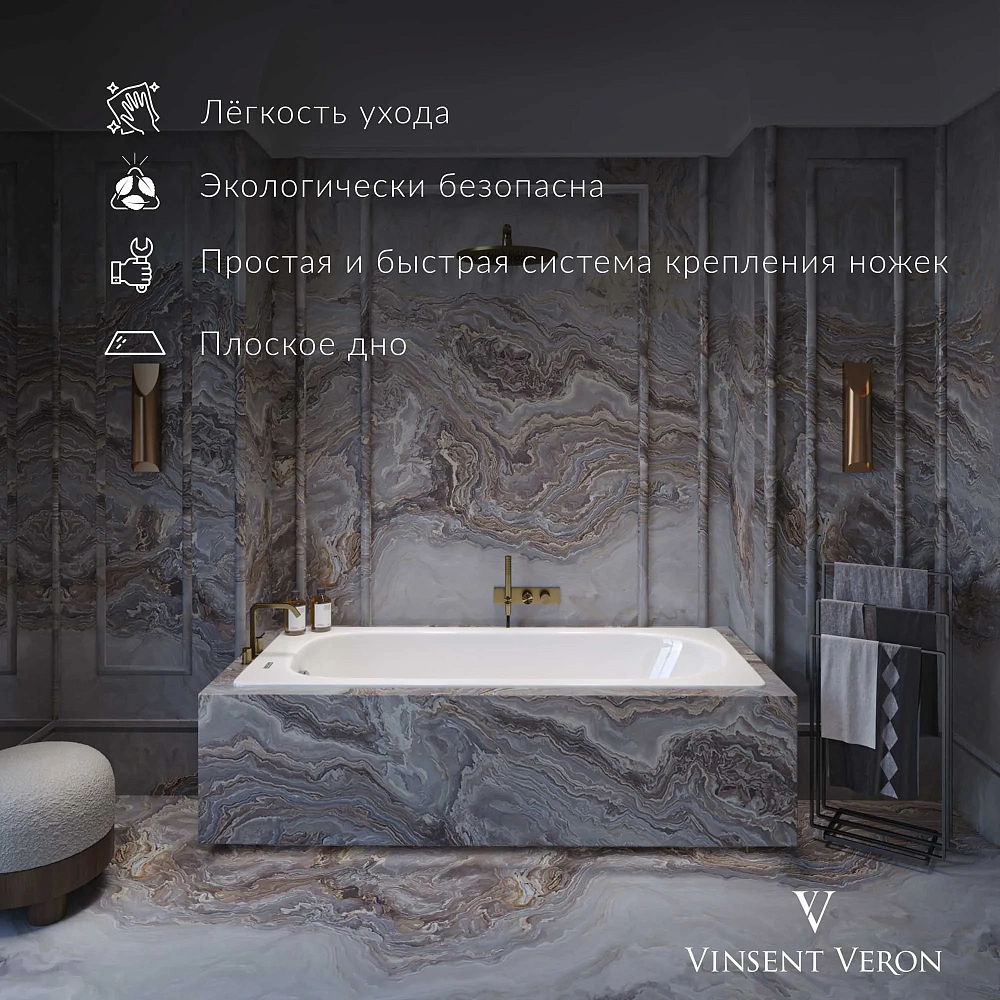 Ванна чугунная Vinsent Veron Soissons 170x70x42 VCN1707042H/VH0012BR с бронзовыми ручками — Изображение 8