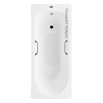 Ванна чугунная Vinsent Veron Soissons 170x70x42 VCN1707042H/VH0012CH-AS с хромированными ручками и антискользящим покрытием
