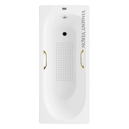 Ванна чугунная Vinsent Veron Soissons 170x70x42 VCN1707042H/VH0012GD-AS с золотыми ручками и антискользящим покрытием Ванна чугунная Vinsent Veron Soissons 170x70x42 VCN1707042H/VH0012GD-AS с золотыми ручками и антискользящим покрытием