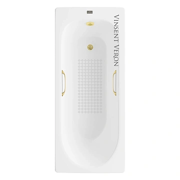 Ванна чугунная Vinsent Veron Soissons 170x70x42 VCN1707042H/VH0012MGD-AS с ручками матовое золото и антискользящим покрытием