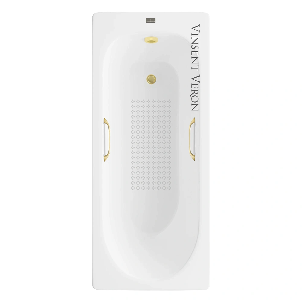 Ванна чугунная Vinsent Veron Soissons 170x70x42 VCN1707042H/VH0012MGD-AS с ручками матовое золото и антискользящим покрытием — Изображение 1