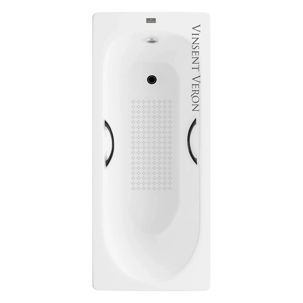 Ванна чугунная Vinsent Veron Soissons 170x70x42 VCN1707042H/VH0015BL-AS с черными матовыми ручками и антискользящим покрытием — Изображение 1