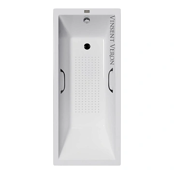 Ванна чугунная Vinsent Veron Square 140x70x45 VSQ1407045H/VH0012BL-AS с черными матовыми ручками и антискользящим покрытием