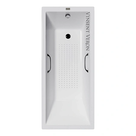 Ванна чугунная Vinsent Veron Square 140x70x45 VSQ1407045H/VH0012BL-AS с черными матовыми ручками и антискользящим покрытием