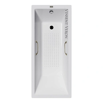 Ванна чугунная Vinsent Veron Square 140x70x45 VSQ1407045H/VH0012BR-AS с бронзовыми ручками и антискользящим покрытием