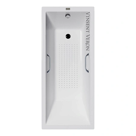 Ванна чугунная Vinsent Veron Square 140x70x45 VSQ1407045H/VH0012CH-AS с хромированными ручками и антискользящим покрытием Ванна чугунная Vinsent Veron Square 140x70x45 VSQ1407045H/VH0012CH-AS с хромированными ручками и антискользящим покрытием