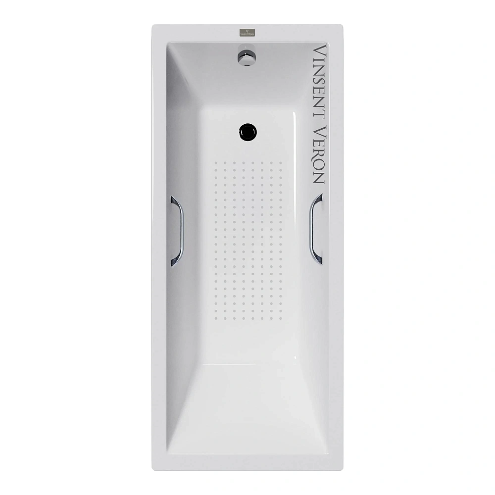 Ванна чугунная Vinsent Veron Square 140x70x45 VSQ1407045H/VH0012CH-AS с хромированными ручками и антискользящим покрытием — Изображение 1