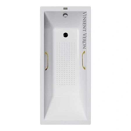 Ванна чугунная Vinsent Veron Square 140x70x45 VSQ1407045H/VH0012GD-AS с золотыми ручками и антискользящим покрытием