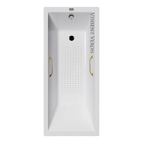 Ванна чугунная Vinsent Veron Square 140x70x45 VSQ1407045H/VH0012GD-AS с золотыми ручками и антискользящим покрытием Ванна чугунная Vinsent Veron Square 140x70x45 VSQ1407045H/VH0012GD-AS с золотыми ручками и антискользящим покрытием