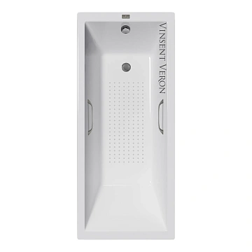 Ванна чугунная Vinsent Veron Square 140x70x45 VSQ1407045H/VH0012GM-AS с ручками оружейная сталь и антискользящим покрытием