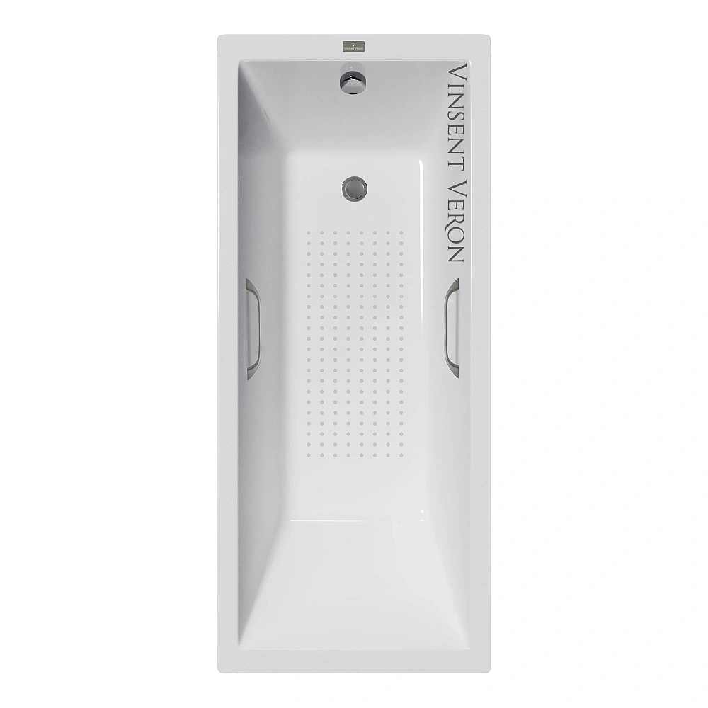Ванна чугунная Vinsent Veron Square 140x70x45 VSQ1407045H/VH0012GM-AS с ручками оружейная сталь и антискользящим покрытием — Изображение 1
