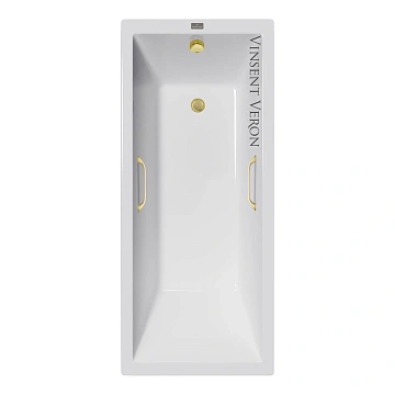 Ванна чугунная Vinsent Veron Square 140x70x45 VSQ1407045H/VH0012MGD с ручками матовое золото