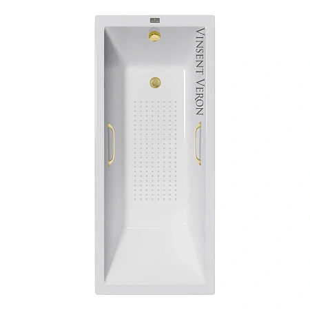 Ванна чугунная Vinsent Veron Square 140x70x45 VSQ1407045H/VH0012MGD-AS с ручками матовое золото и антискользящим покрытием Ванна чугунная Vinsent Veron Square 140x70x45 VSQ1407045H/VH0012MGD-AS с ручками матовое золото и антискользящим покрытием