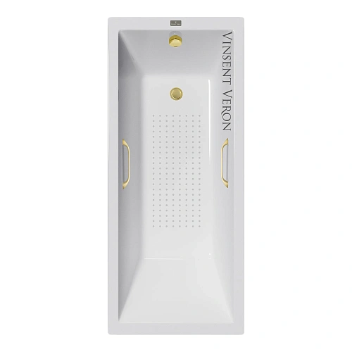 Ванна чугунная Vinsent Veron Square 140x70x45 VSQ1407045H/VH0012MGD-AS с ручками матовое золото и антискользящим покрытием Ванна чугунная Vinsent Veron Square 140x70x45 VSQ1407045H/VH0012MGD-AS с ручками матовое золото и антискользящим покрытием