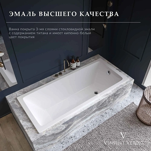 Ванна чугунная Vinsent Veron Square 140x70x45 VSQ1407045H/VH0012NI с ручками цвет никель Ванна чугунная Vinsent Veron Square 140x70x45 VSQ1407045H/VH0012NI с ручками цвет никель