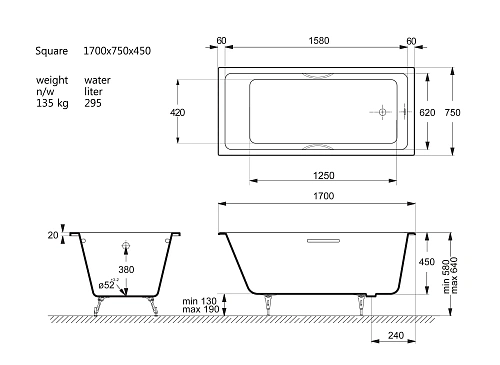Ванна чугунная Vinsent Veron Square 170x75x45 VSQ1707545H/E60327CH с хромированными ручками Ванна чугунная Vinsent Veron Square 170x75x45 VSQ1707545H/E60327CH с хромированными ручками