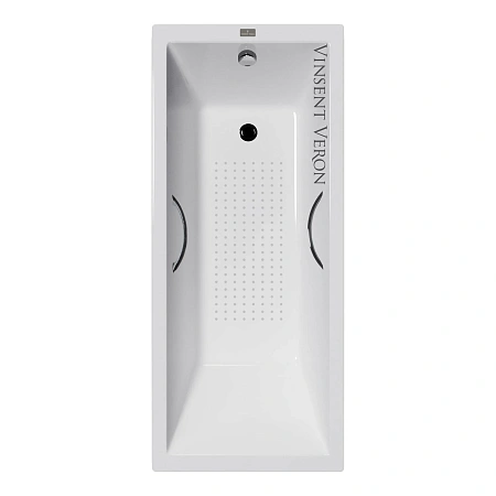 Ванна чугунная Vinsent Veron Square 170x75x45 VSQ1707545H/E60327CH-AS с хромированными ручками и антискользящим покрытием