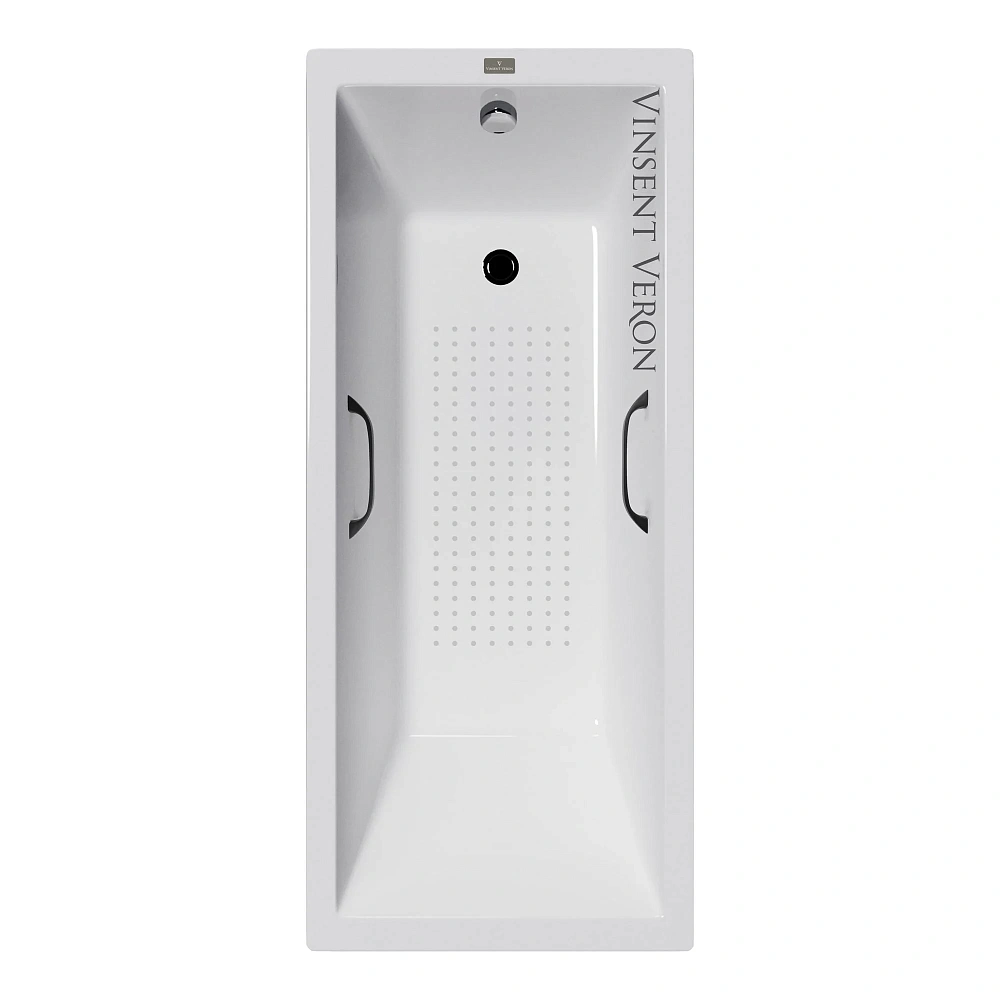 Ванна чугунная Vinsent Veron Square 170x75x45 VSQ1707545H/VH0012BL-AS с черными матовыми ручками и антискользящим покрытием — Изображение 1