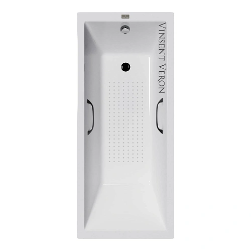 Ванна чугунная Vinsent Veron Square 170x75x45 VSQ1707545H/VH0012BL-AS с черными матовыми ручками и антискользящим покрытием Ванна чугунная Vinsent Veron Square 170x75x45 VSQ1707545H/VH0012BL-AS с черными матовыми ручками и антискользящим покрытием