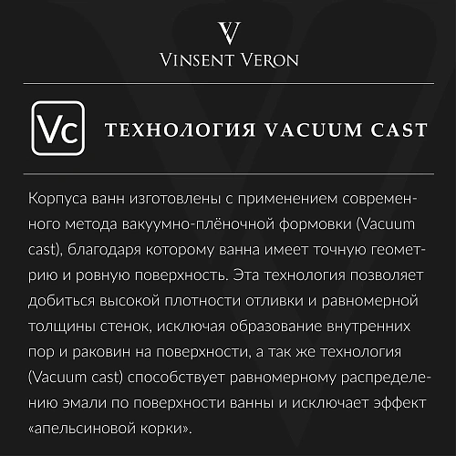 Ванна чугунная Vinsent Veron Square 170x75x45 VSQ1707545H/VH0012MGD с ручками матовое золото Ванна чугунная Vinsent Veron Square 170x75x45 VSQ1707545H/VH0012MGD с ручками матовое золото