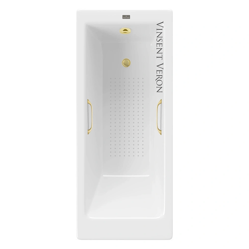Ванна чугунная Vinsent Veron Tampa 170x70x42 VTP1707042H/VH0012MGD-AS с ручками матовое золото и антискользящим покрытием — Изображение 1
