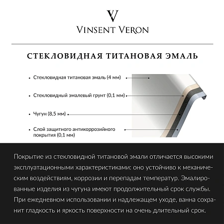 Ванна чугунная Vinsent Veron Tampa 170x70x42 VTP1707042H/VH0012NI-AS с ручками цвет никель и антискользящим покрытием Ванна чугунная Vinsent Veron Tampa 170x70x42 VTP1707042H/VH0012NI-AS с ручками цвет никель и антискользящим покрытием