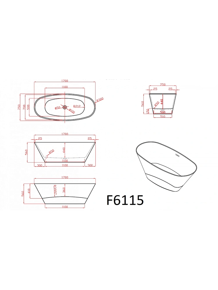 Ванна отдельностоящая Frank F6103 White 170x75 см 12513 акриловая — Изображение 6