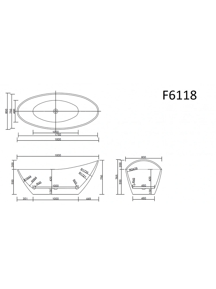 Ванна отдельностоящая Frank F6104 White/Black 170x75 см 12516 акриловая — Изображение 5