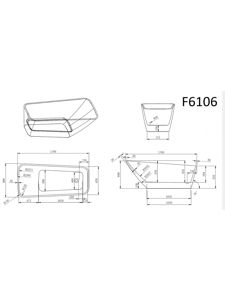 Ванна отдельностоящая Frank F6106 White 170x80 см 12517 акриловая — Изображение 8