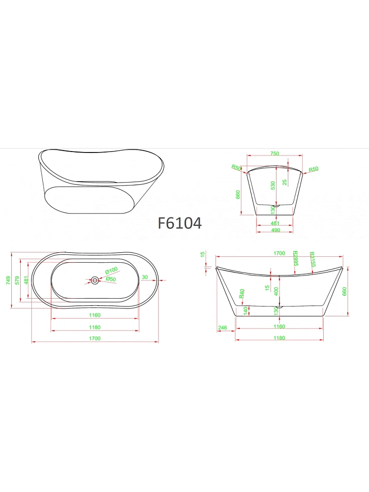 Ванна отдельностоящая Frank F6106 White/Black 170x80 см 12518 акриловая — Изображение 6