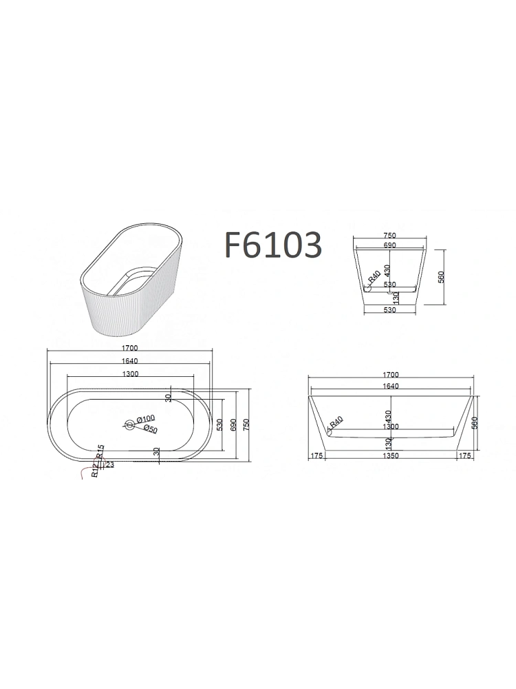 Ванна отдельностоящая Frank F6123 White 170x81 см 12525 акриловая — Изображение 8