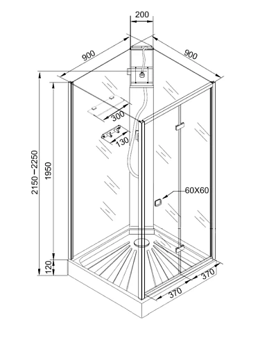 Душевая кабина Ceruttispa BELLA90F 90x90x215-225 Душевая кабина Ceruttispa BELLA90F 90x90x215-225