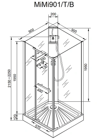 Душевая кабина Ceruttispa MIMI90T 90x90x215-225 Душевая кабина Ceruttispa MIMI90T 90x90x215-225
