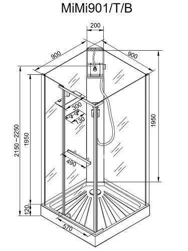 Душевая кабина Ceruttispa MIMI90T 90x90x215-225 Душевая кабина Ceruttispa MIMI90T 90x90x215-225