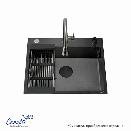 Кухонная мойка Ceruttispa GLORIA 5045B CT12252 nano black графит из нержавеющей стали 500х450х220 Кухонная мойка Ceruttispa GLORIA 5045B CT12252 nano black графит из нержавеющей стали 500х450х220