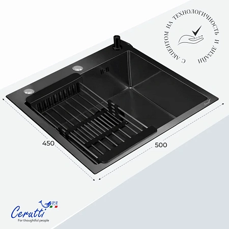 Кухонная мойка Ceruttispa GLORIA 5045B CT12252 nano black графит из нержавеющей стали 500х450х220 Кухонная мойка Ceruttispa GLORIA 5045B CT12252 nano black графит из нержавеющей стали 500х450х220