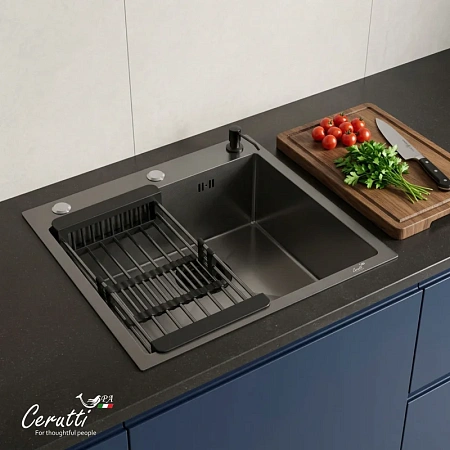 Кухонная мойка Ceruttispa GLORIA 5045B CT12252 nano black графит из нержавеющей стали 500х450х220 Кухонная мойка Ceruttispa GLORIA 5045B CT12252 nano black графит из нержавеющей стали 500х450х220