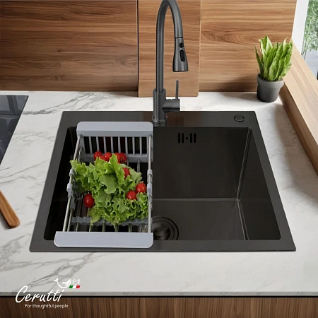 Кухонная мойка Ceruttispa GLORIA 50B CT11256 nano black графит из нержавеющей стали 500х500х220 Кухонная мойка Ceruttispa GLORIA 50B CT11256 nano black графит из нержавеющей стали 500х500х220
