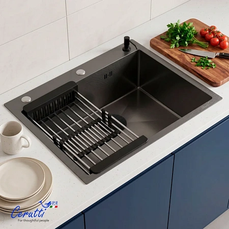 Кухонная мойка Ceruttispa GLORIA 6045B CT12250 nano black графит из нержавеющей стали 600х450х220 Кухонная мойка Ceruttispa GLORIA 6045B CT12250 nano black графит из нержавеющей стали 600х450х220