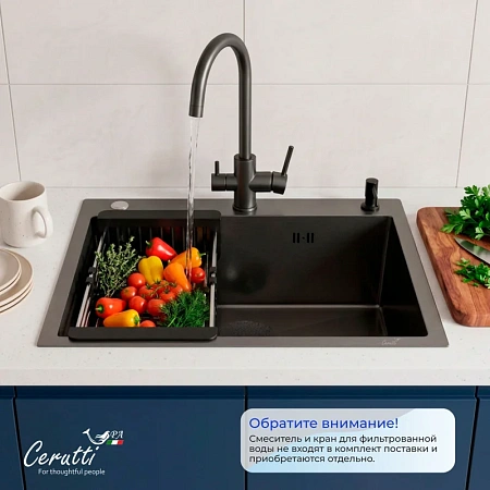 Кухонная мойка Ceruttispa GLORIA 6045B CT12250 nano black графит из нержавеющей стали 600х450х220 Кухонная мойка Ceruttispa GLORIA 6045B CT12250 nano black графит из нержавеющей стали 600х450х220