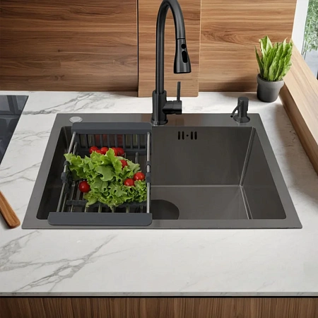 Кухонная мойка Ceruttispa GLORIA 60B CT11258 nano black графит из нержавеющей стали 600х500х220 Кухонная мойка Ceruttispa GLORIA 60B CT11258 nano black графит из нержавеющей стали 600х500х220