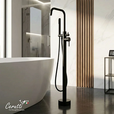 Смеситель для ванны Ceruttispa AFRA B CT12116 напольный, из нержавеющей стали, черный матовый Смеситель для ванны Ceruttispa AFRA B CT12116 напольный, из нержавеющей стали, черный матовый
