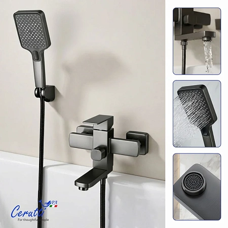 Смеситель для ванны Ceruttispa CLELIA VGR CT12063 из нержавеющей стали, серый матовый Смеситель для ванны Ceruttispa CLELIA VGR CT12063 из нержавеющей стали, серый матовый