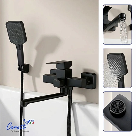 Смеситель для ванны Ceruttispa CLELIA VXLMB CT12066 из нержавеющей стали, черный матовый Смеситель для ванны Ceruttispa CLELIA VXLMB CT12066 из нержавеющей стали, черный матовый