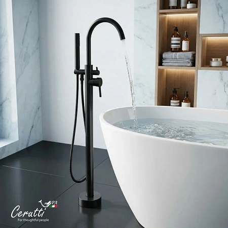 Смеситель для ванны Ceruttispa TOBIA B CT12114 напольный, из нержавеющей стали, черный матовый Смеситель для ванны Ceruttispa TOBIA B CT12114 напольный, из нержавеющей стали, черный матовый